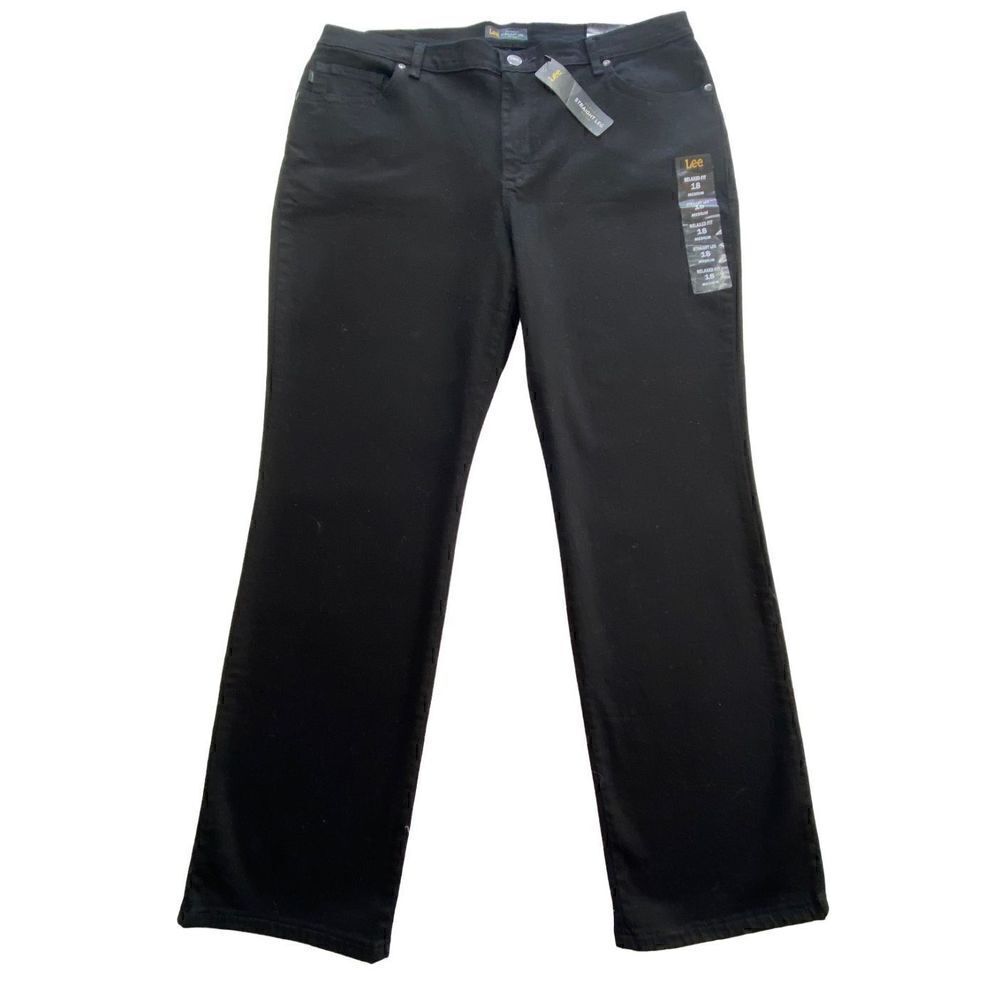 LEE WOMEN’S SIZE 18 MEDIUM RELAXED FIT STRAIGHT LEG BLACK PANTS